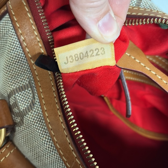 Dooney & Bourke Large DB Signature Canvas & Leather Satchel Tan/Brown Vintage - Picture 11 of 11